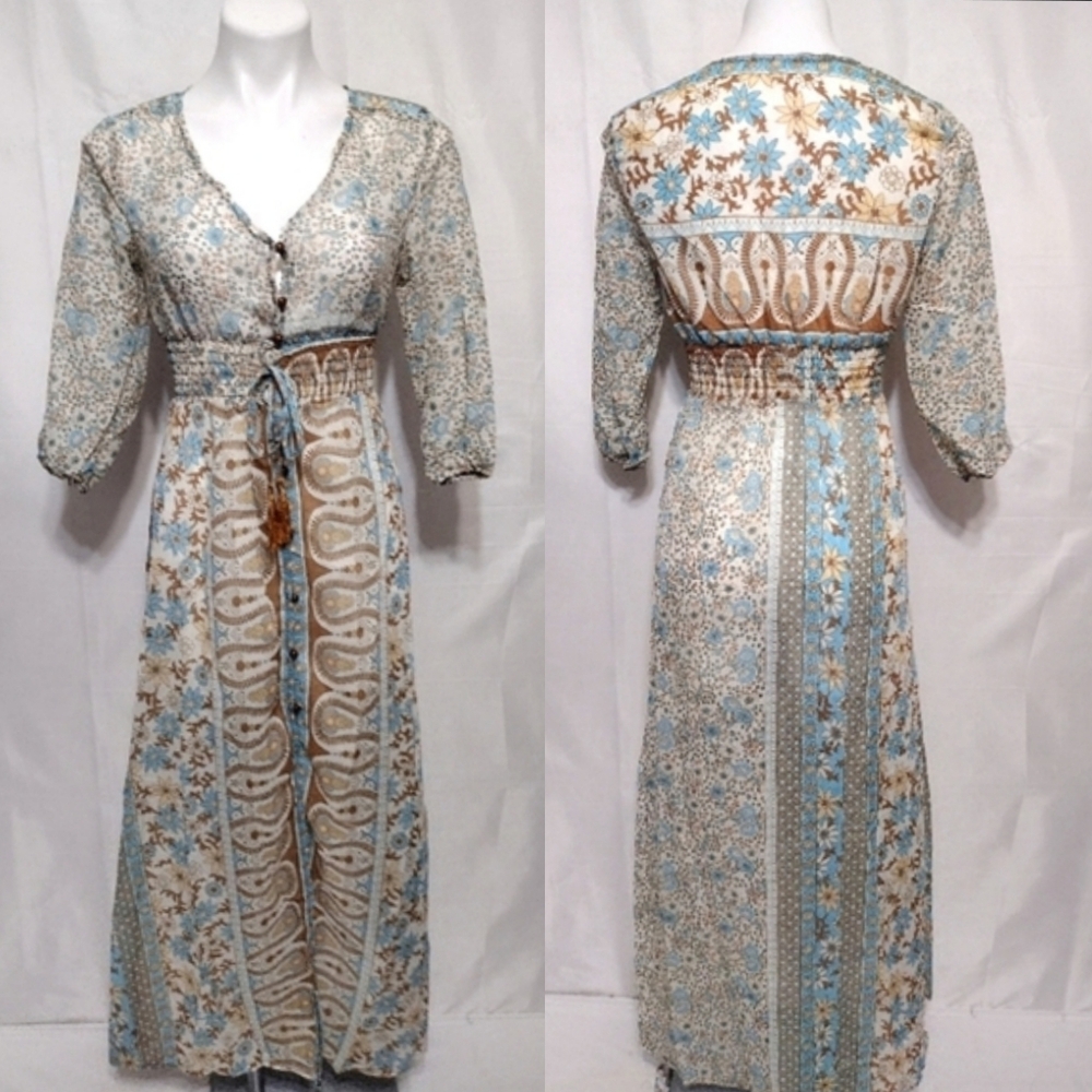 New Women's Sheer Resortwear Cover up Maxi Dress Medium Best Fits XS to Small